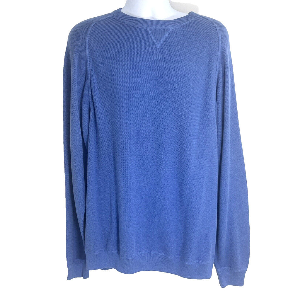 Peru Unlimited Mens Sweater Size Large‎ Blue Crew Neck Pima Cotton Interlock